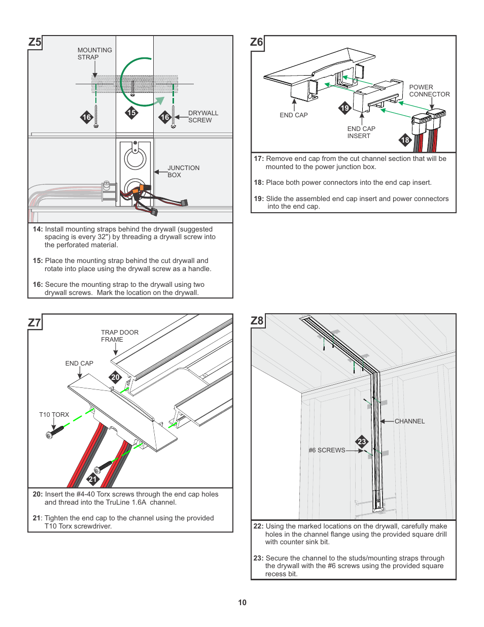 Z5 z6 z7 z8 | Edge Lighting TruLine 1.6A, 24VDC - Plaster-In LED system User Manual | Page 10 / 17
