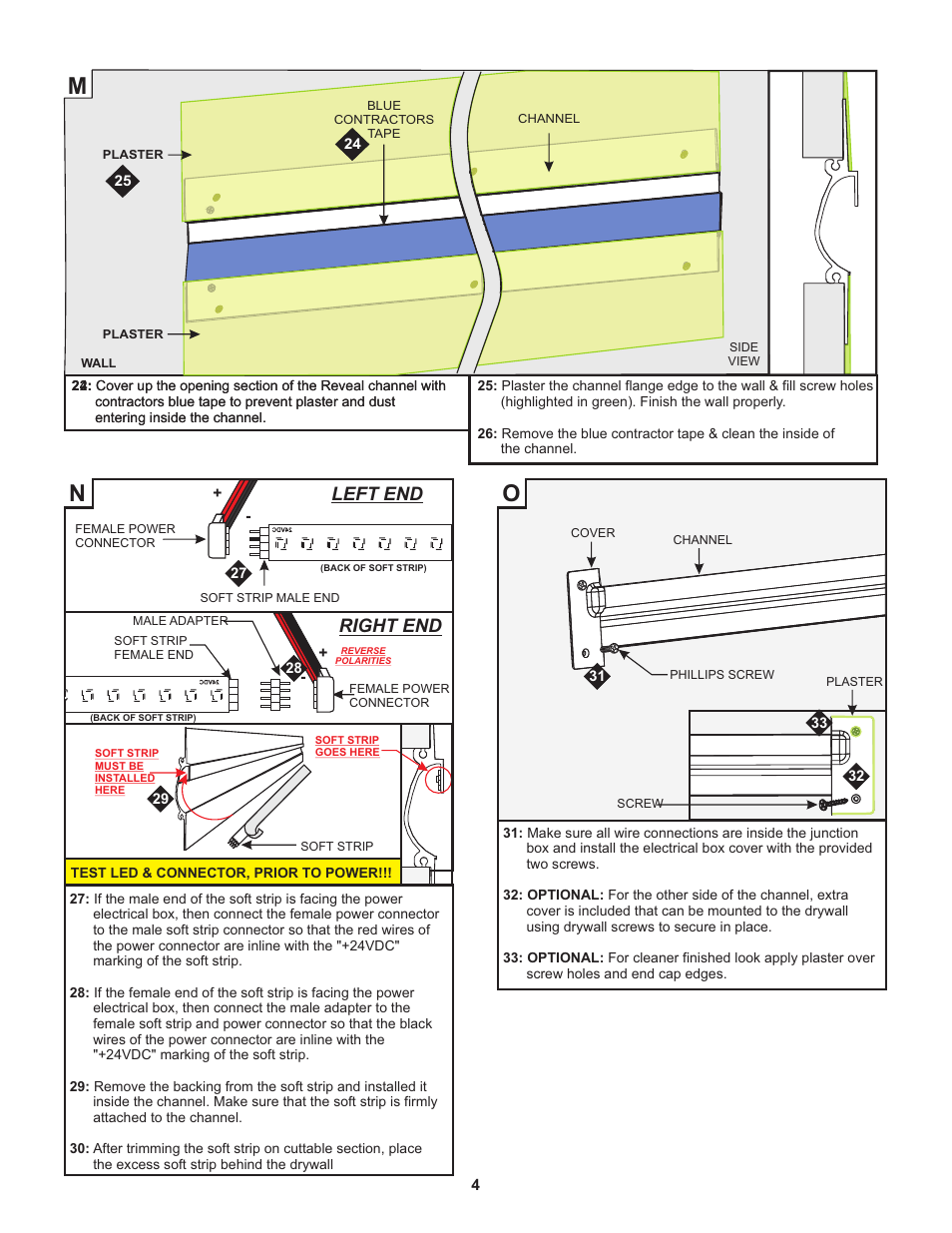 Left end, Right end | Edge Lighting Reveal, 24VDC Plaster-In LED System User Manual | Page 4 / 5