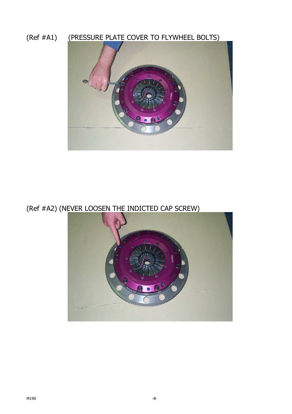 Ref #a1) (pressure plate cover to flywheel bolts), Ref #a2) (never loosen the indicted cap screw) | EXEDY GT04SD Multi User Manual | Page 8 / 8