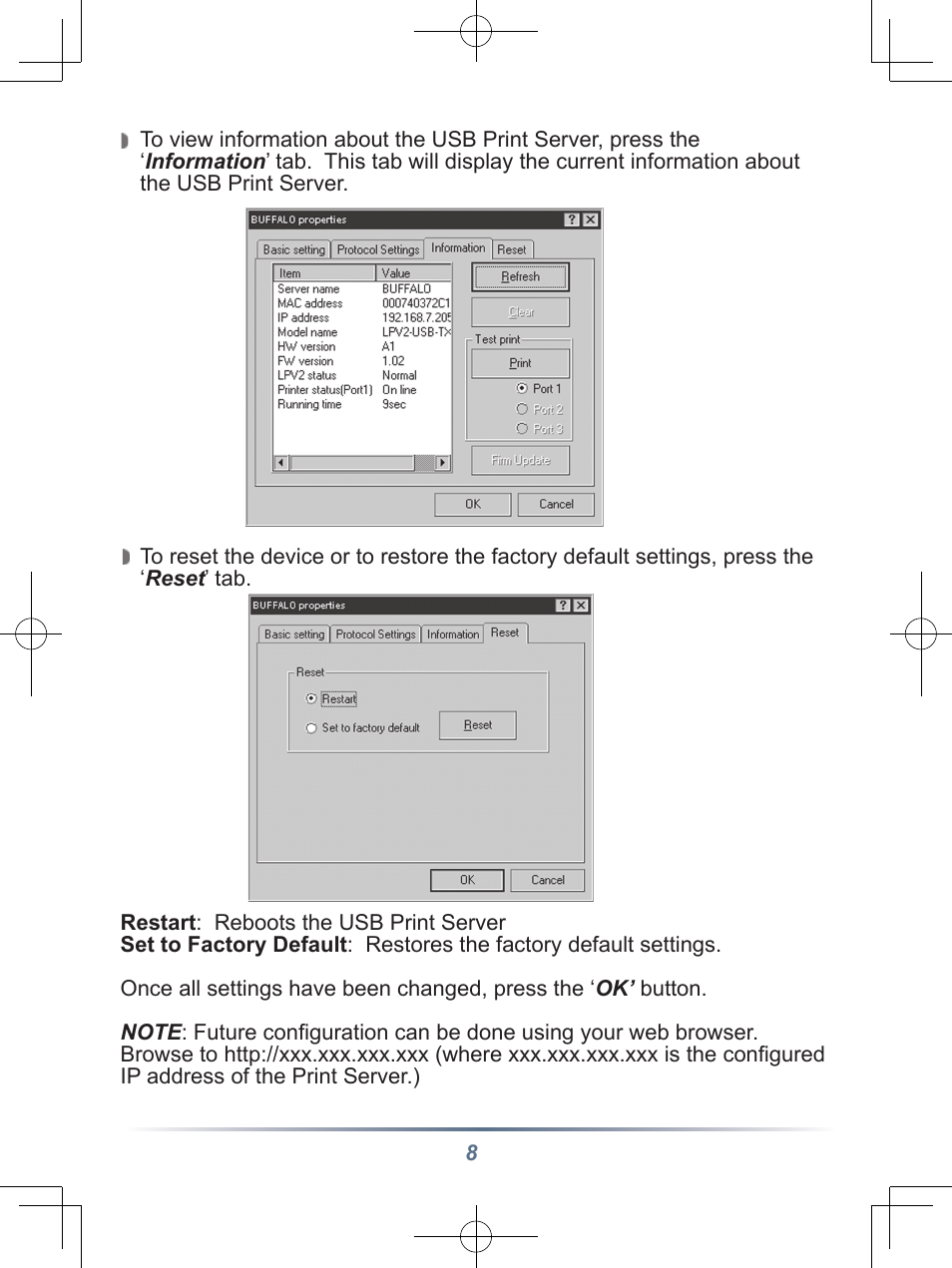 Buffalo Technology Buffalo Network USB Print Server LPV3-U2 User Manual | Page 8 / 24