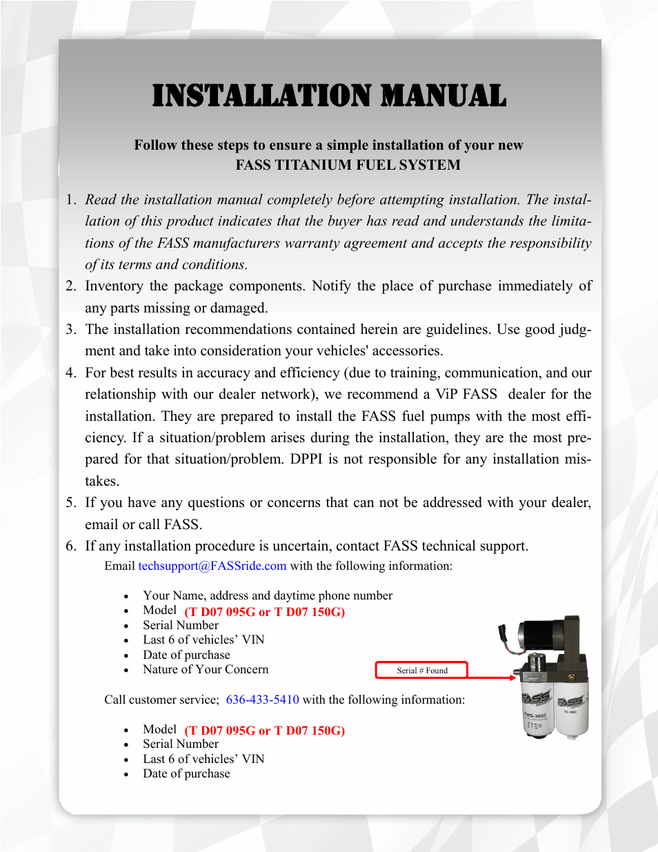 Installation manual | FASS T D07 150G User Manual | Page 4 / 20