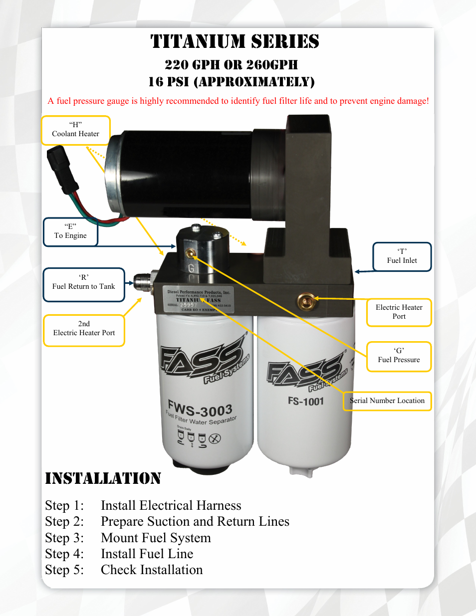 Titanium series, Installation | FASS T D07 260G User Manual | Page 5 / 20