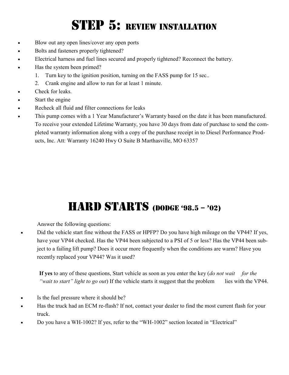 Hard starts | FASS T D08 150G User Manual | Page 16 / 19