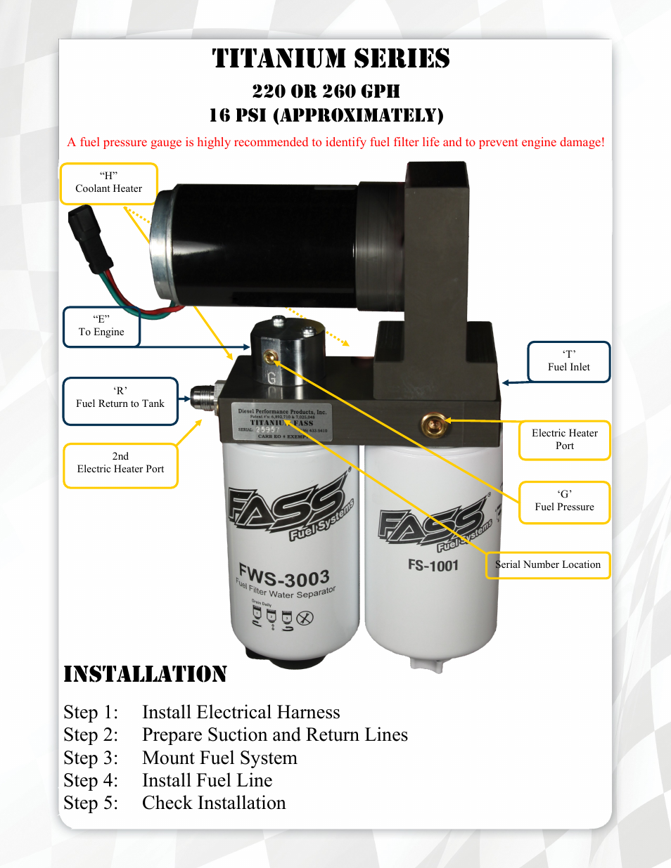 Titanium series, Installation | FASS T D08 260G User Manual | Page 5 / 21