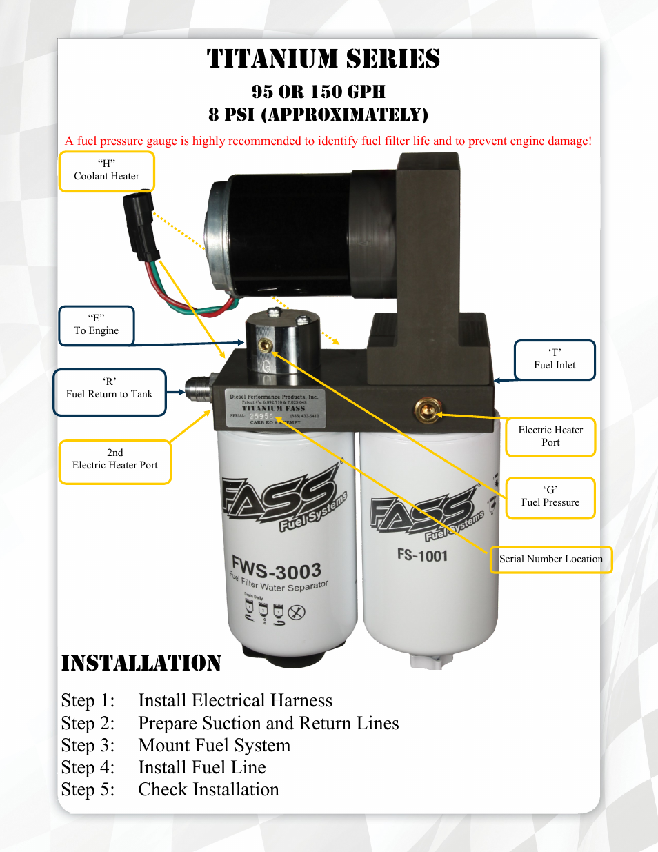 Titanium series, Installation | FASS T D02 150G User Manual | Page 5 / 19