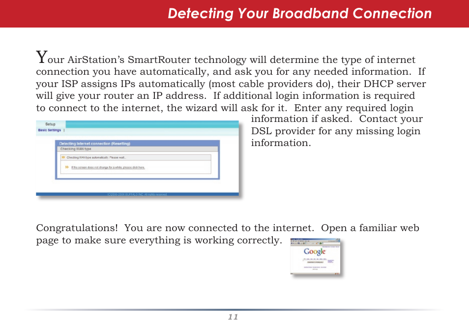 Detecting your broadband connection | Buffalo Technology WHR-G300N User Manual | Page 11 / 48