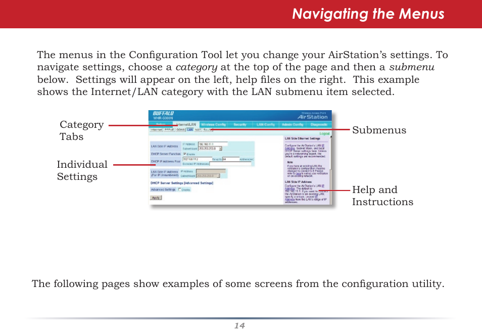 Navigating the menus | Buffalo Technology WHR-G300N User Manual | Page 14 / 48