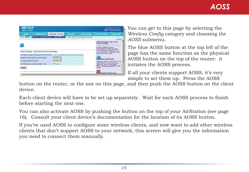 Aoss | Buffalo Technology WHR-G300N User Manual | Page 16 / 48