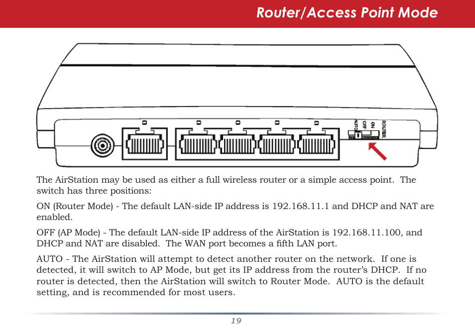 Router/access point mode | Buffalo Technology WHR-G300N User Manual | Page 19 / 48