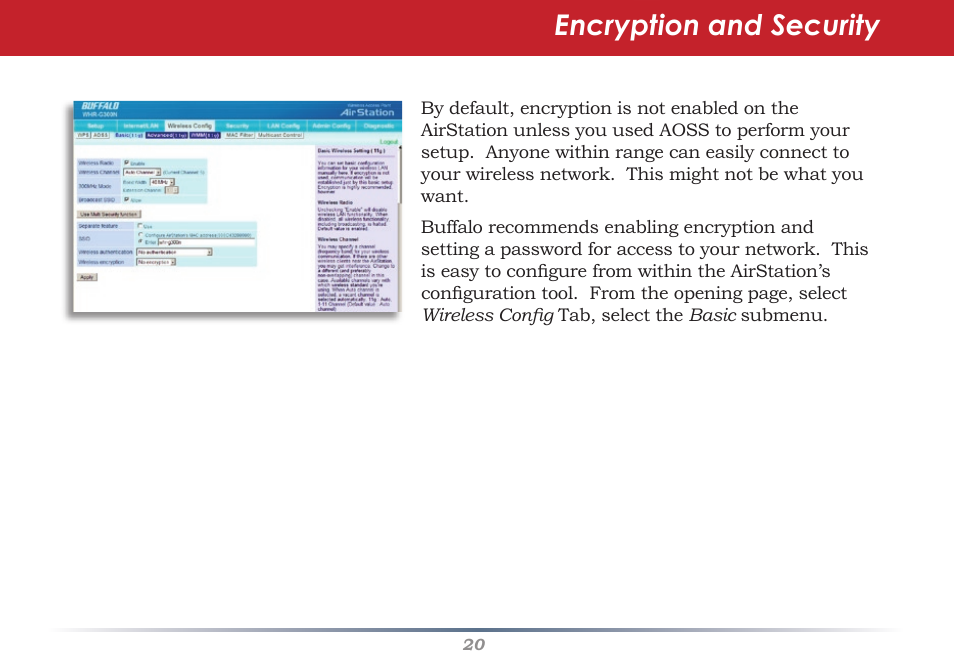 Encryption and security | Buffalo Technology WHR-G300N User Manual | Page 20 / 48