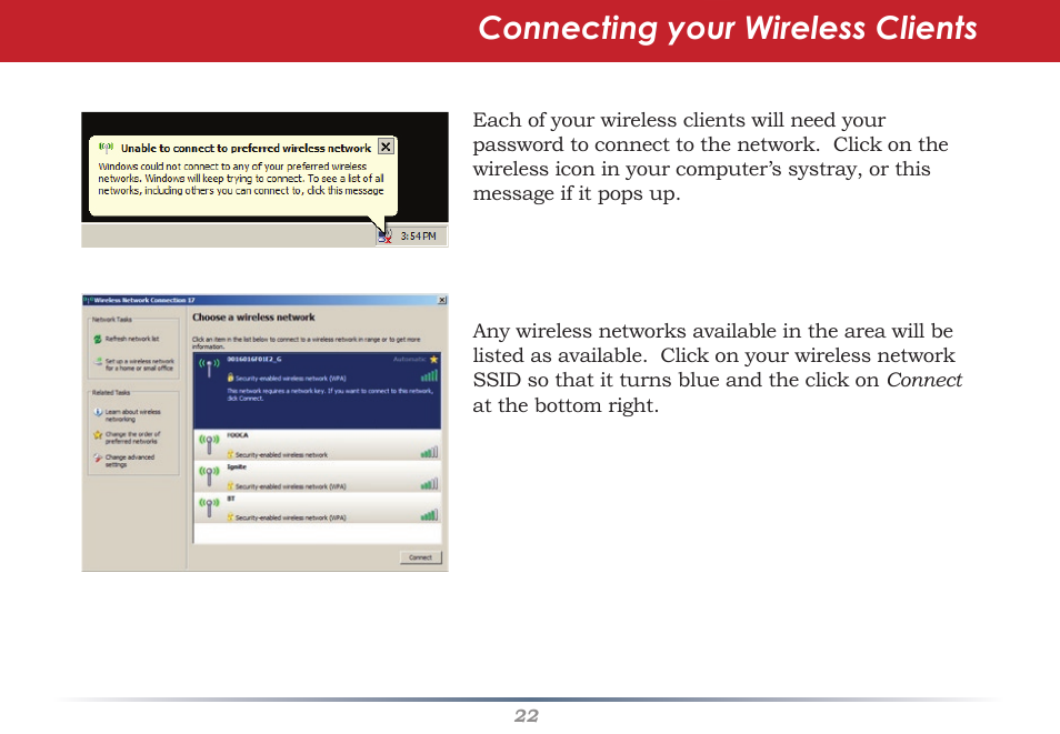 Connecting your wireless clients | Buffalo Technology WHR-G300N User Manual | Page 22 / 48