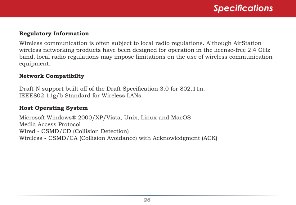Specifications | Buffalo Technology WHR-G300N User Manual | Page 26 / 48