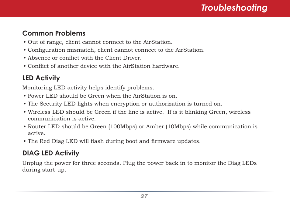 Troubleshooting | Buffalo Technology WHR-G300N User Manual | Page 27 / 48