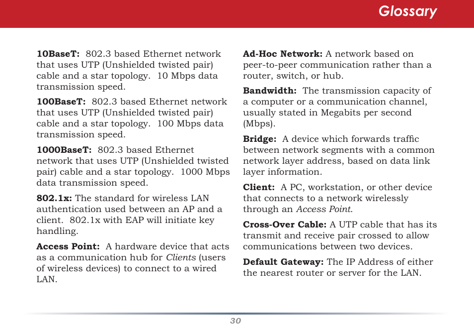 Glossary | Buffalo Technology WHR-G300N User Manual | Page 30 / 48