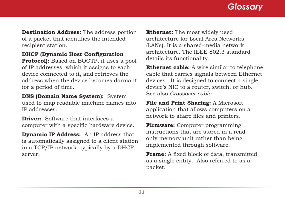 Glossary | Buffalo Technology WHR-G300N User Manual | Page 31 / 48