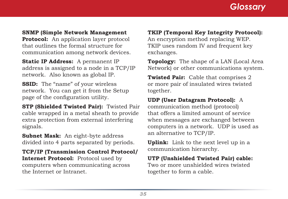 Glossary | Buffalo Technology WHR-G300N User Manual | Page 35 / 48