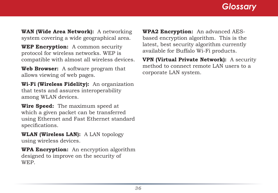 Glossary | Buffalo Technology WHR-G300N User Manual | Page 36 / 48