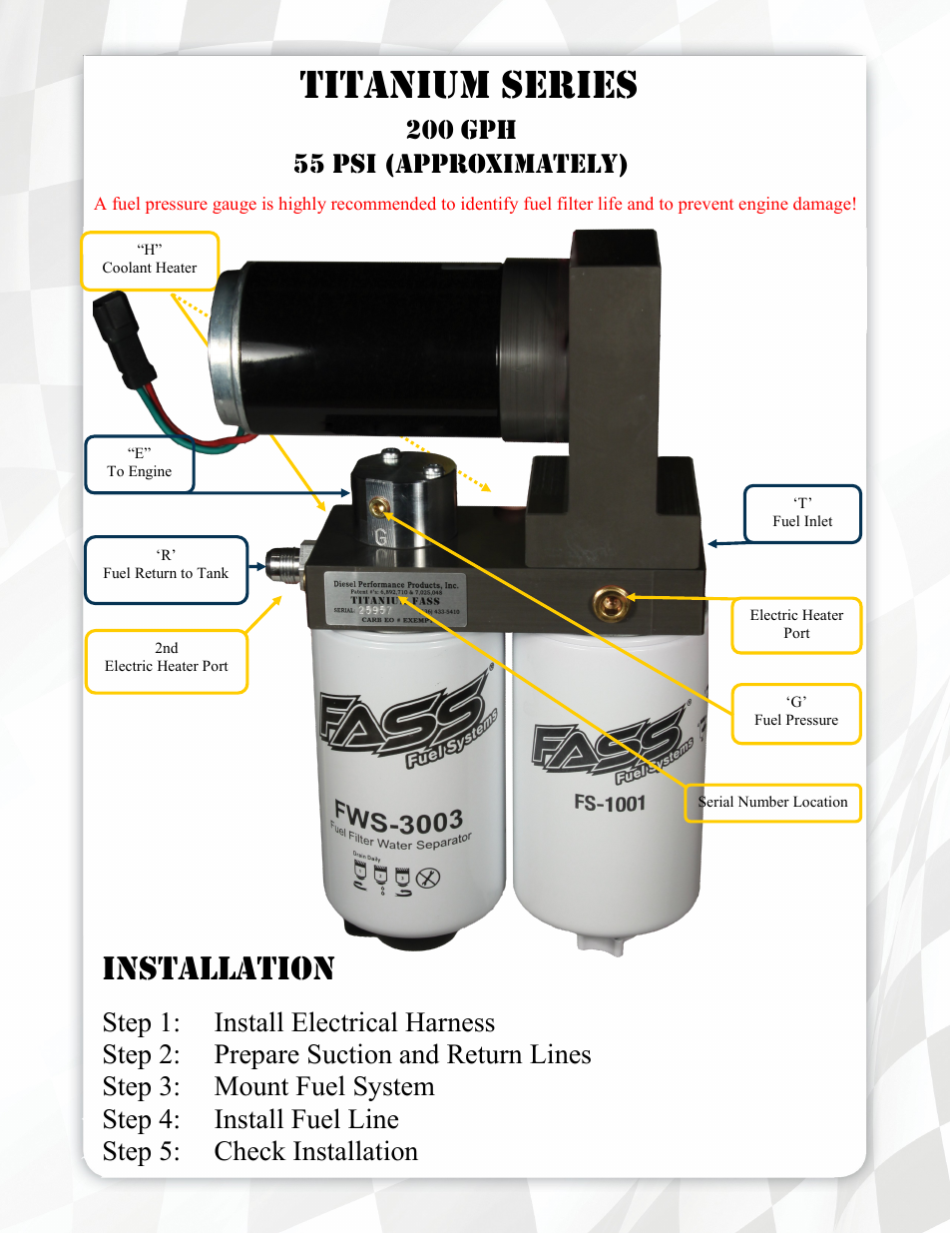 Titanium series, Installation | FASS T F17 200G User Manual | Page 5 / 21