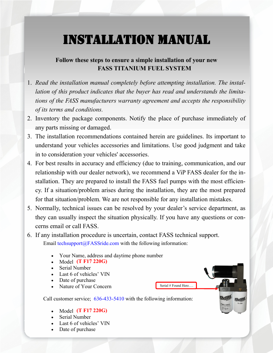 Installation manual | FASS T F17 220G User Manual | Page 4 / 21