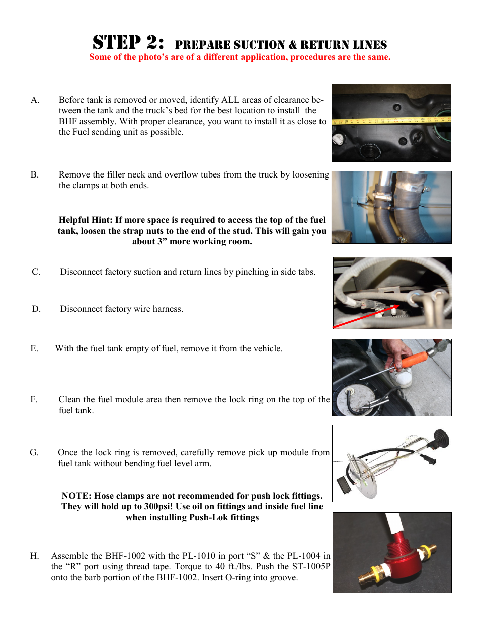 Step 2, Prepare suction & return lines | FASS T F16 220G User Manual | Page 9 / 20