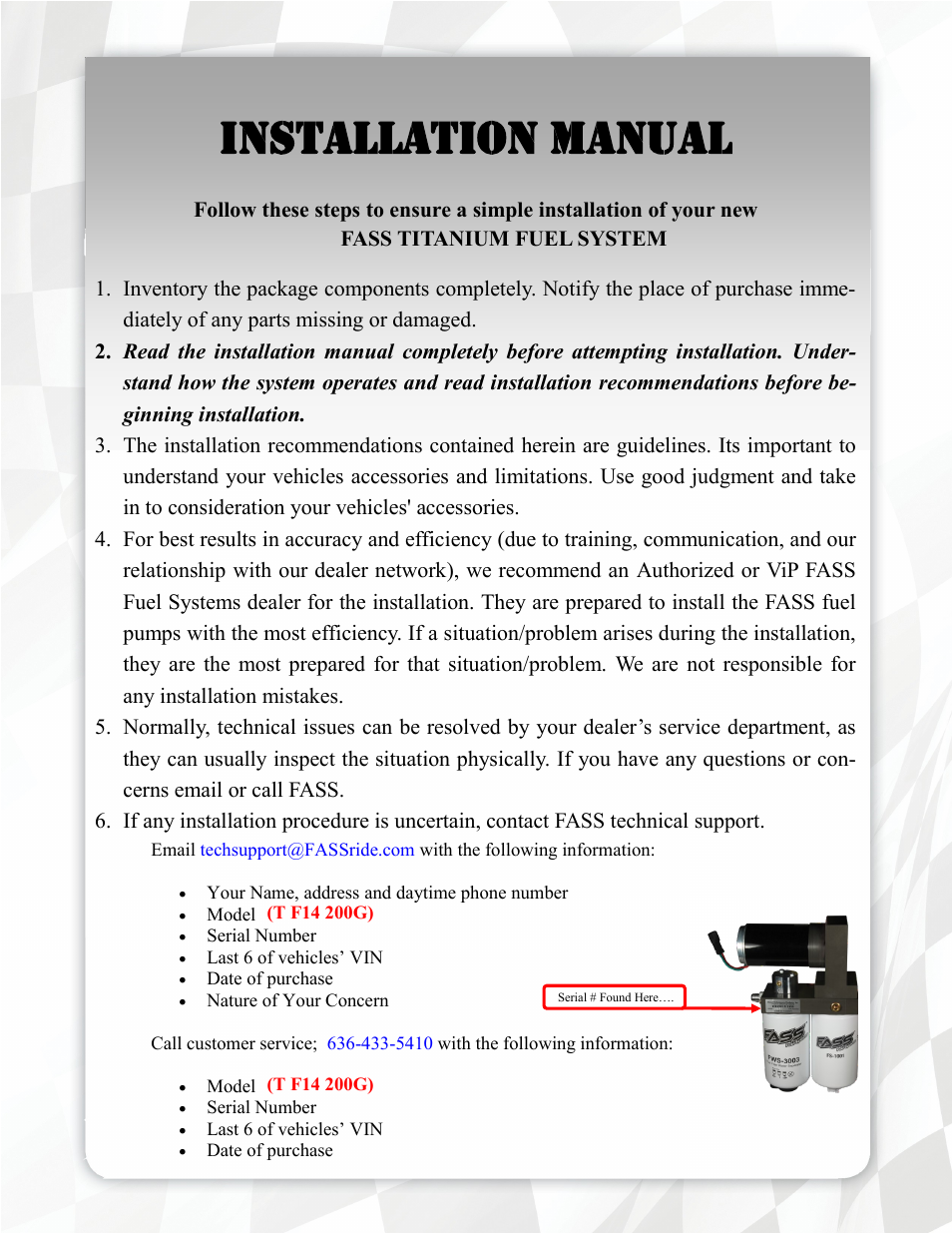 Installation manual | FASS T F14 200G User Manual | Page 4 / 21