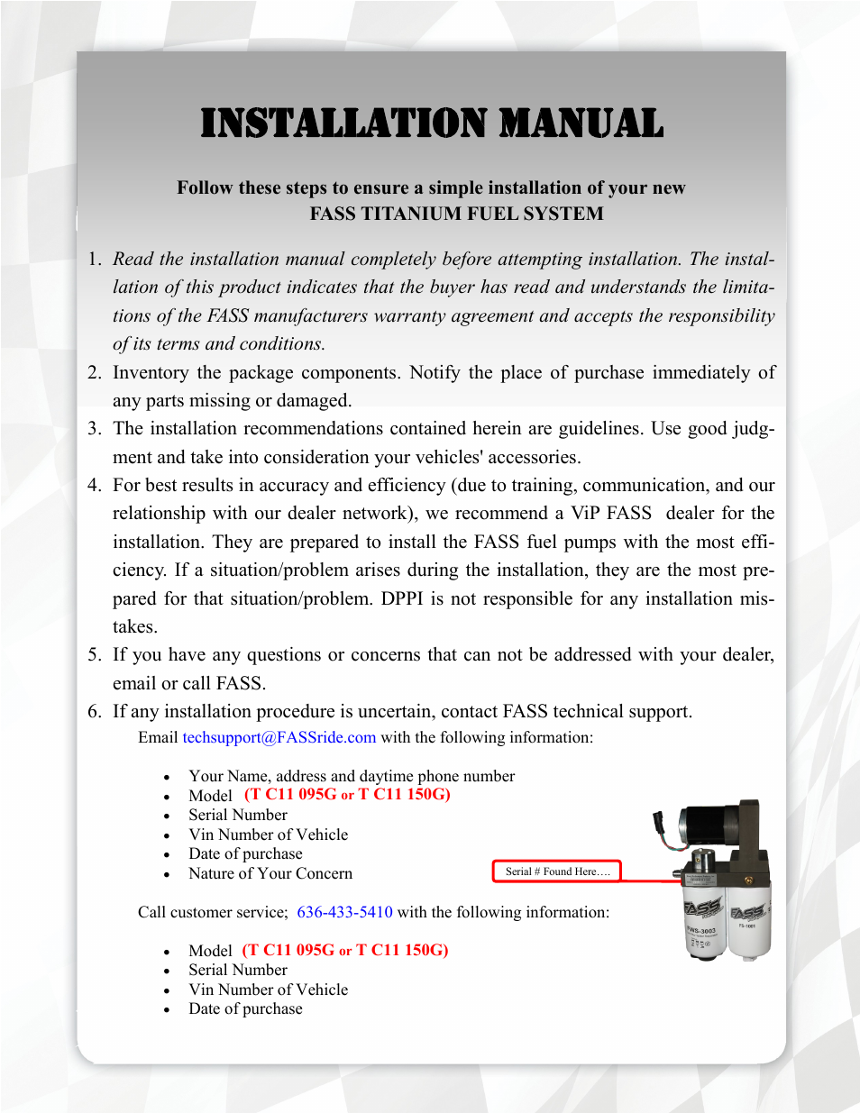 Installation manual | FASS T C11 150G User Manual | Page 4 / 20