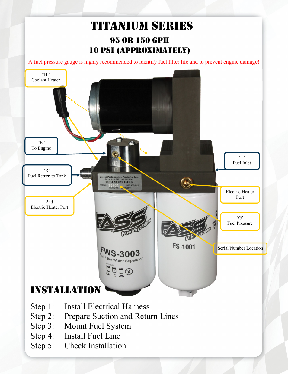 Titanium series, Installation | FASS T C11 150G User Manual | Page 5 / 20