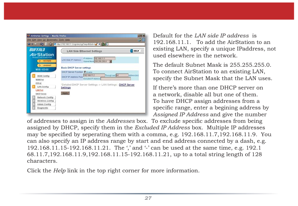 Lan confi g (lan port) | Buffalo Technology Buffalo AirStation MIMO240 Wireless Cable/DSL Router WZR-G240 User Manual | Page 27 / 74