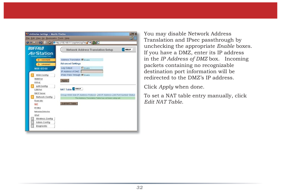 Buffalo Technology Buffalo AirStation MIMO240 Wireless Cable/DSL Router WZR-G240 User Manual | Page 32 / 74
