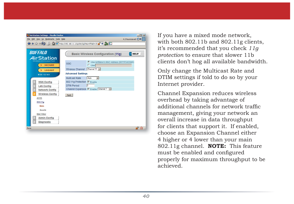 11g (basic) | Buffalo Technology Buffalo AirStation MIMO240 Wireless Cable/DSL Router WZR-G240 User Manual | Page 40 / 74
