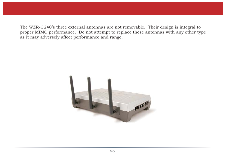 Antennas | Buffalo Technology Buffalo AirStation MIMO240 Wireless Cable/DSL Router WZR-G240 User Manual | Page 56 / 74