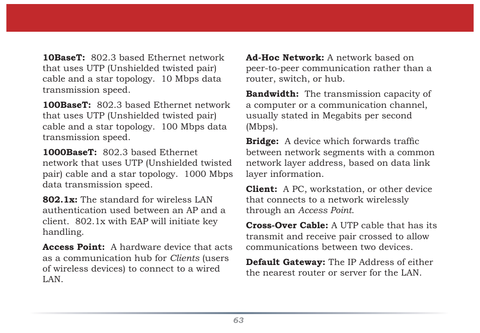 Glossary | Buffalo Technology Buffalo AirStation MIMO240 Wireless Cable/DSL Router WZR-G240 User Manual | Page 63 / 74