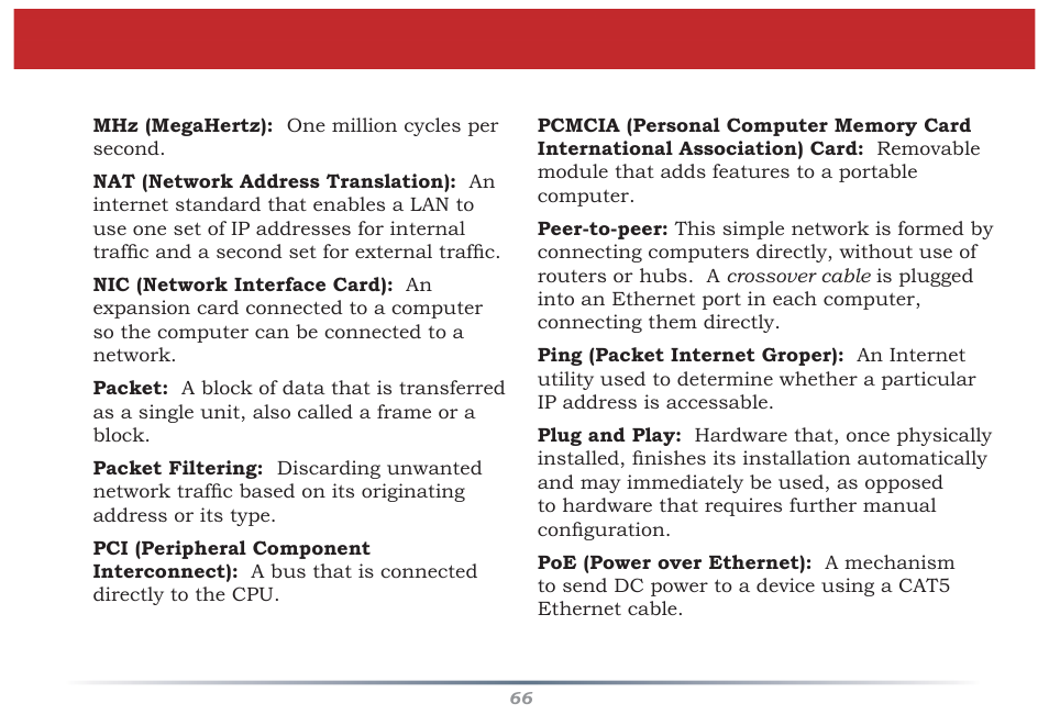 Glossary | Buffalo Technology Buffalo AirStation MIMO240 Wireless Cable/DSL Router WZR-G240 User Manual | Page 66 / 74