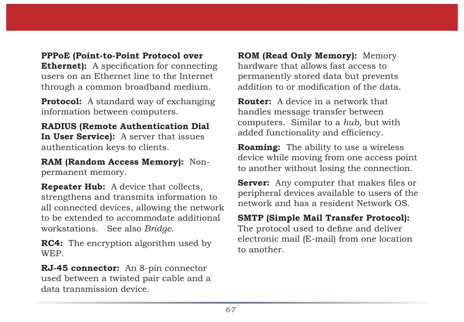 Glossary | Buffalo Technology Buffalo AirStation MIMO240 Wireless Cable/DSL Router WZR-G240 User Manual | Page 67 / 74