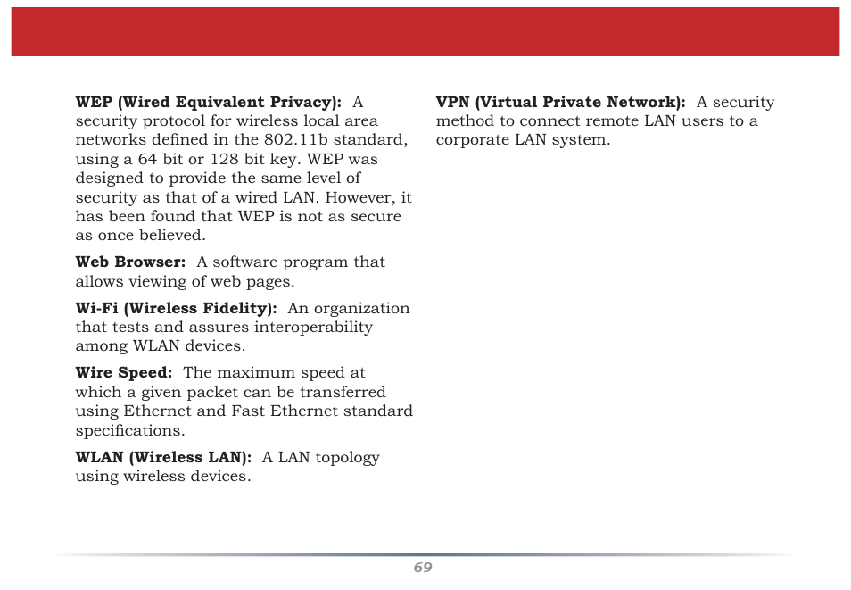 Glossary | Buffalo Technology Buffalo AirStation MIMO240 Wireless Cable/DSL Router WZR-G240 User Manual | Page 69 / 74