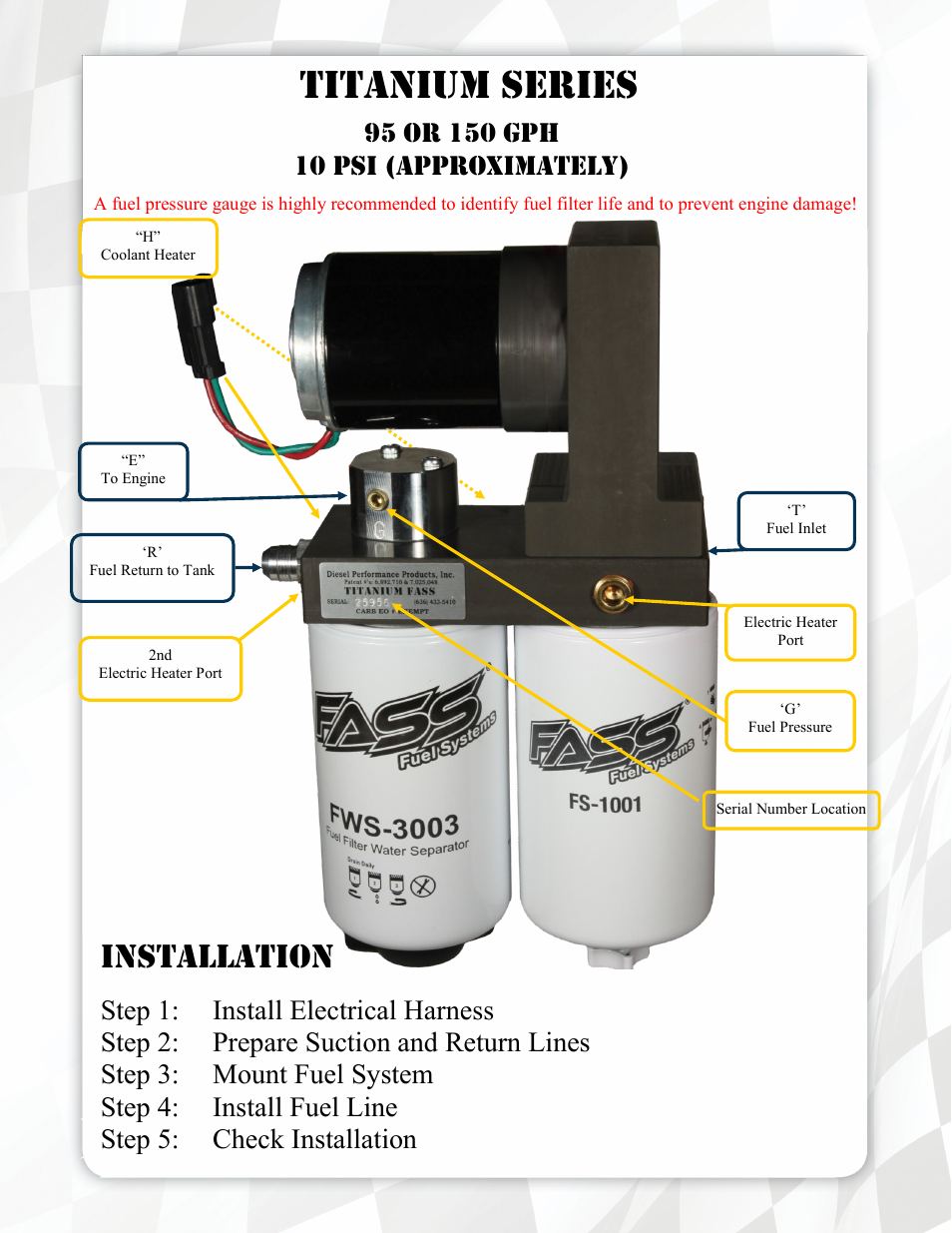 Titanium series, Installation | FASS T C10 150G User Manual | Page 5 / 20