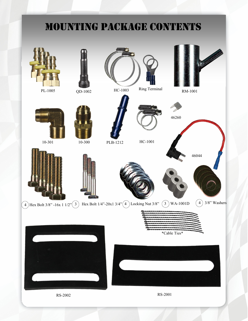 Mounting package contents | FASS T C10 150G User Manual | Page 7 / 20