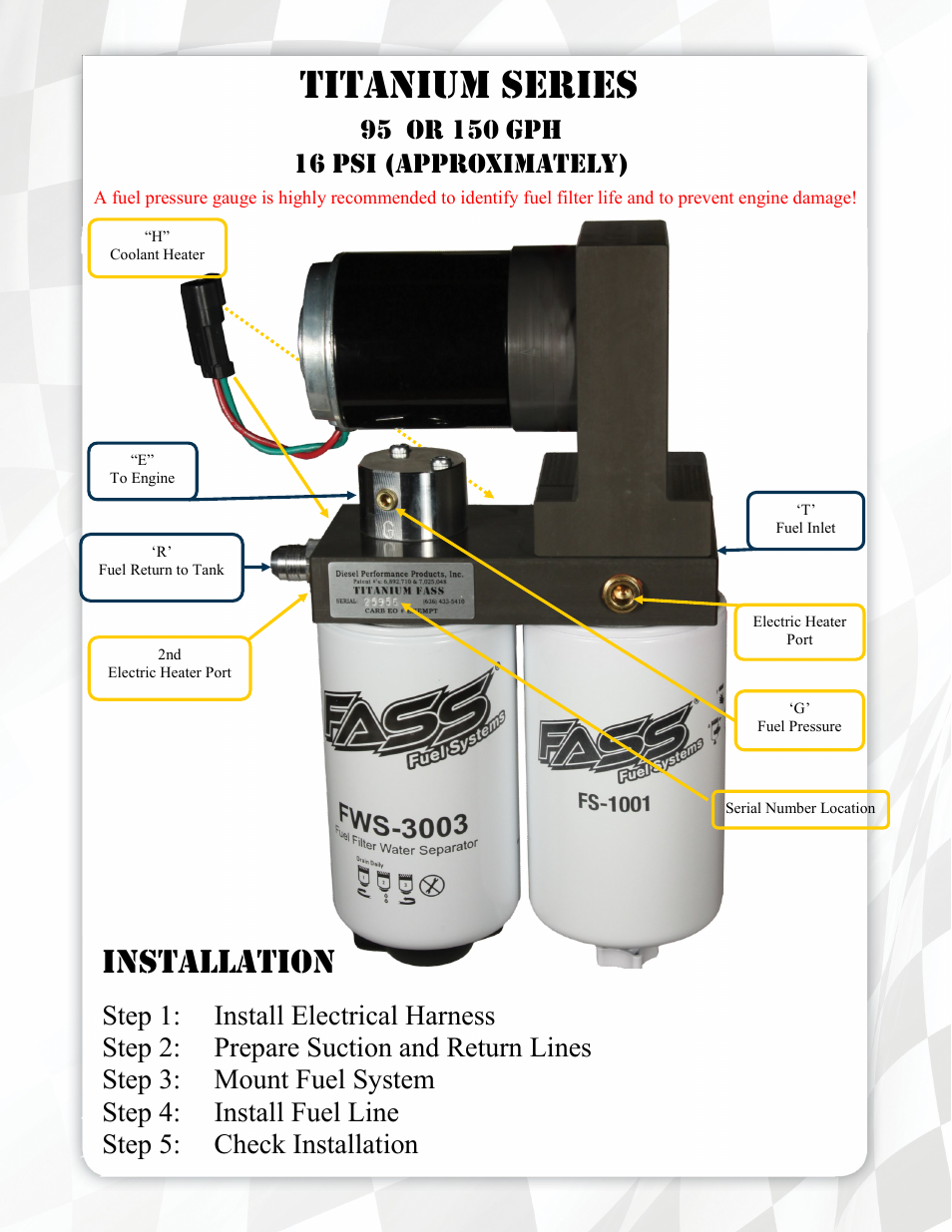 Titanium series, Installation | FASS T 150G User Manual | Page 5 / 23