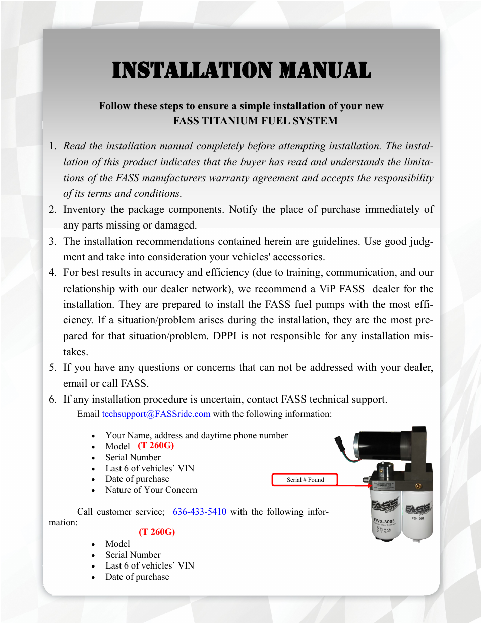 Installation manual | FASS T 260G User Manual | Page 4 / 23