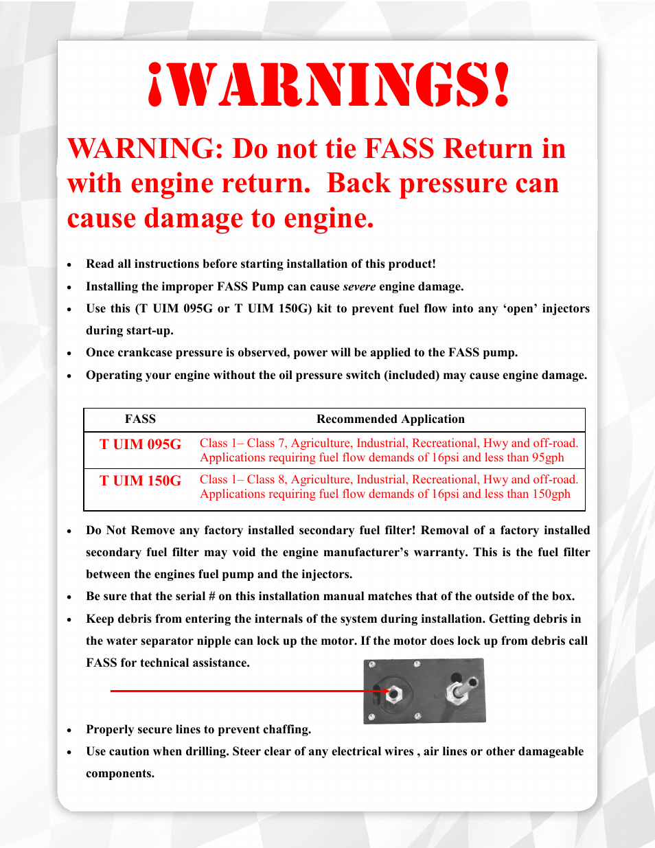 Warnings | FASS T UIM 095G User Manual | Page 3 / 23