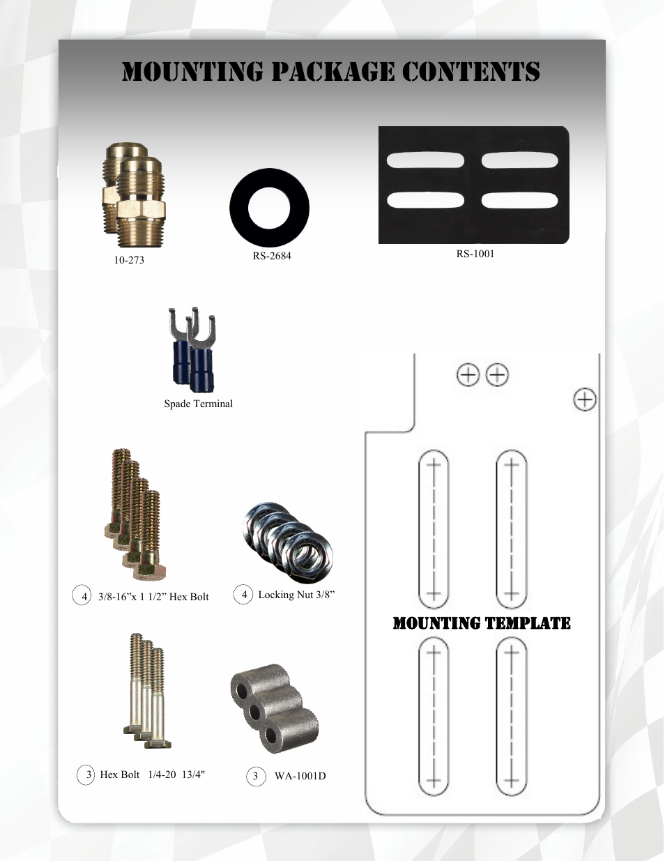 Mounting package contents, Mounting template | FASS T UIM 095G User Manual | Page 7 / 23