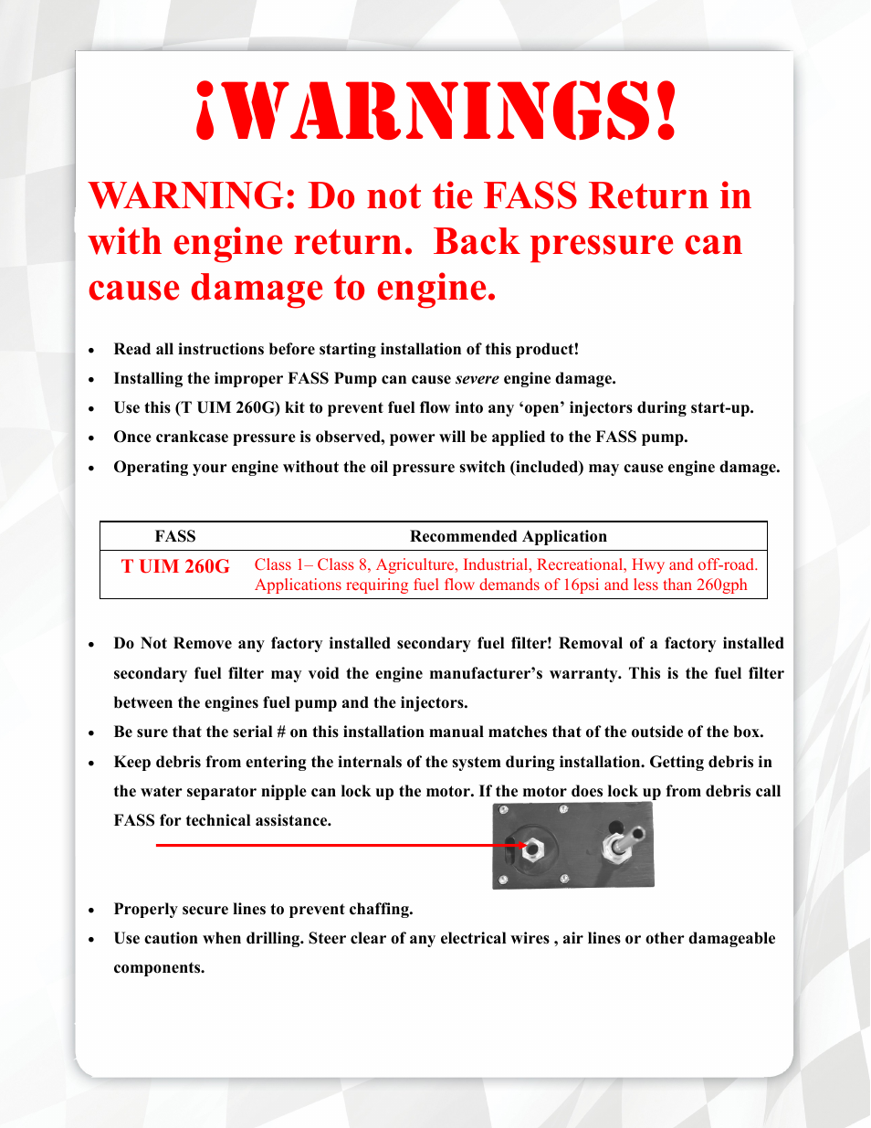 Warnings | FASS T UIM 260G User Manual | Page 3 / 23