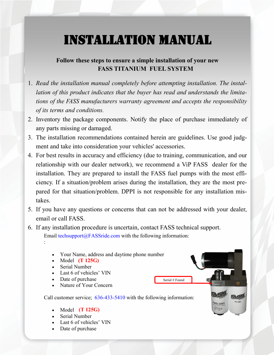 Installation manual | FASS T 125G User Manual | Page 4 / 23
