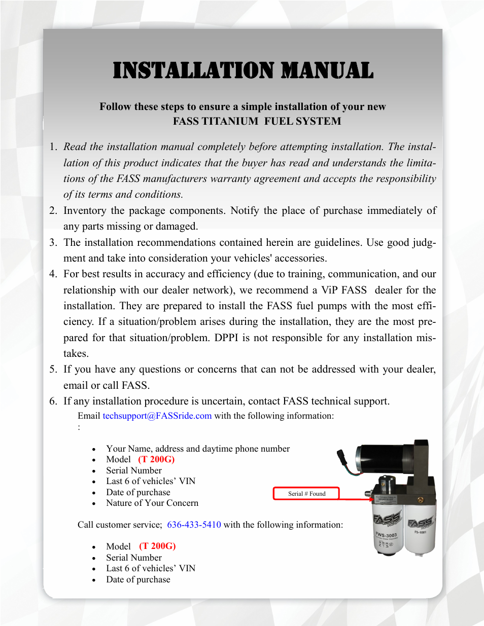 Installation manual | FASS T 200G User Manual | Page 4 / 23