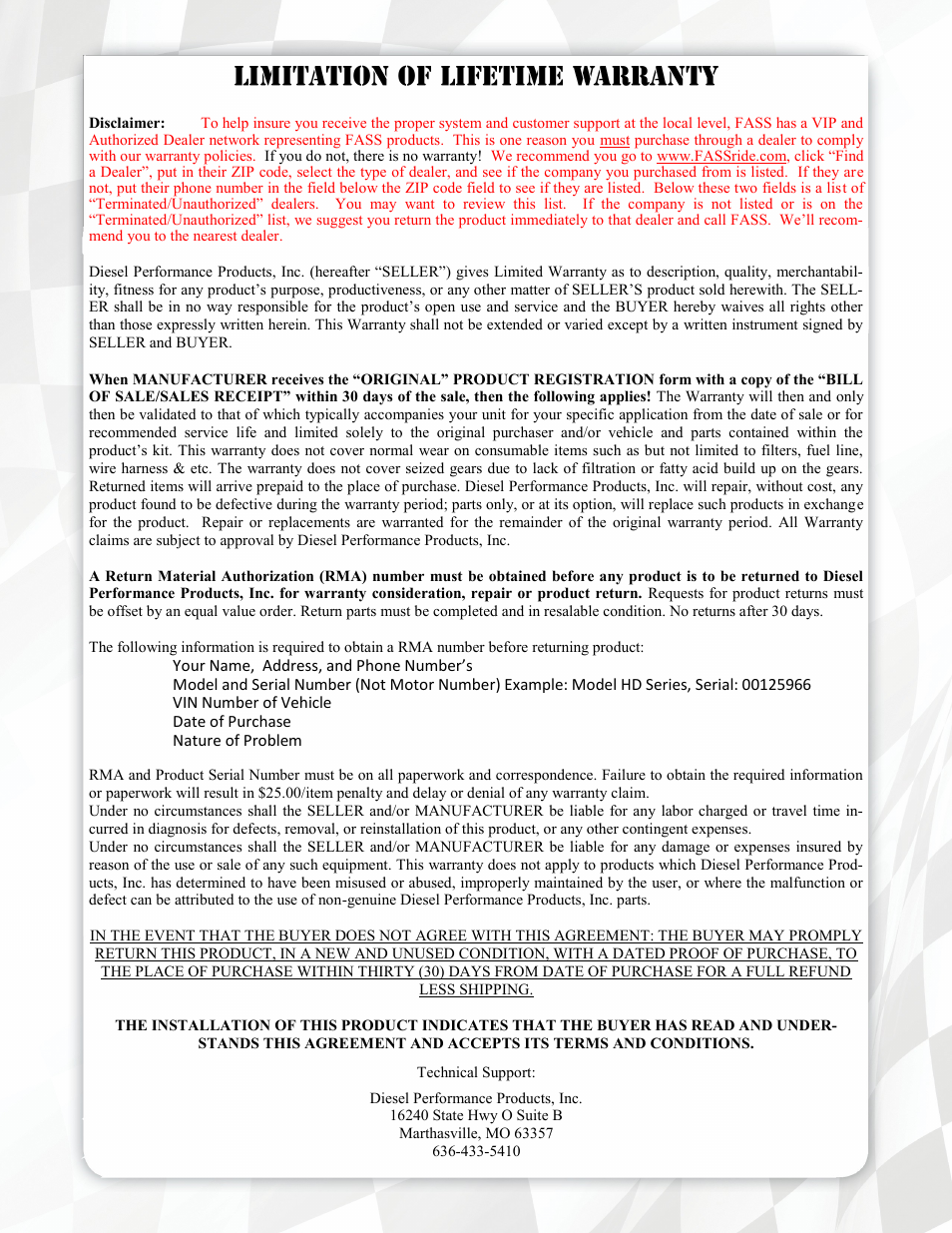 FASS FA D05 150G User Manual | Page 16 / 16