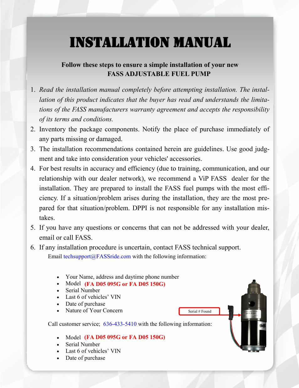Installation manual | FASS FA D05 150G User Manual | Page 4 / 16