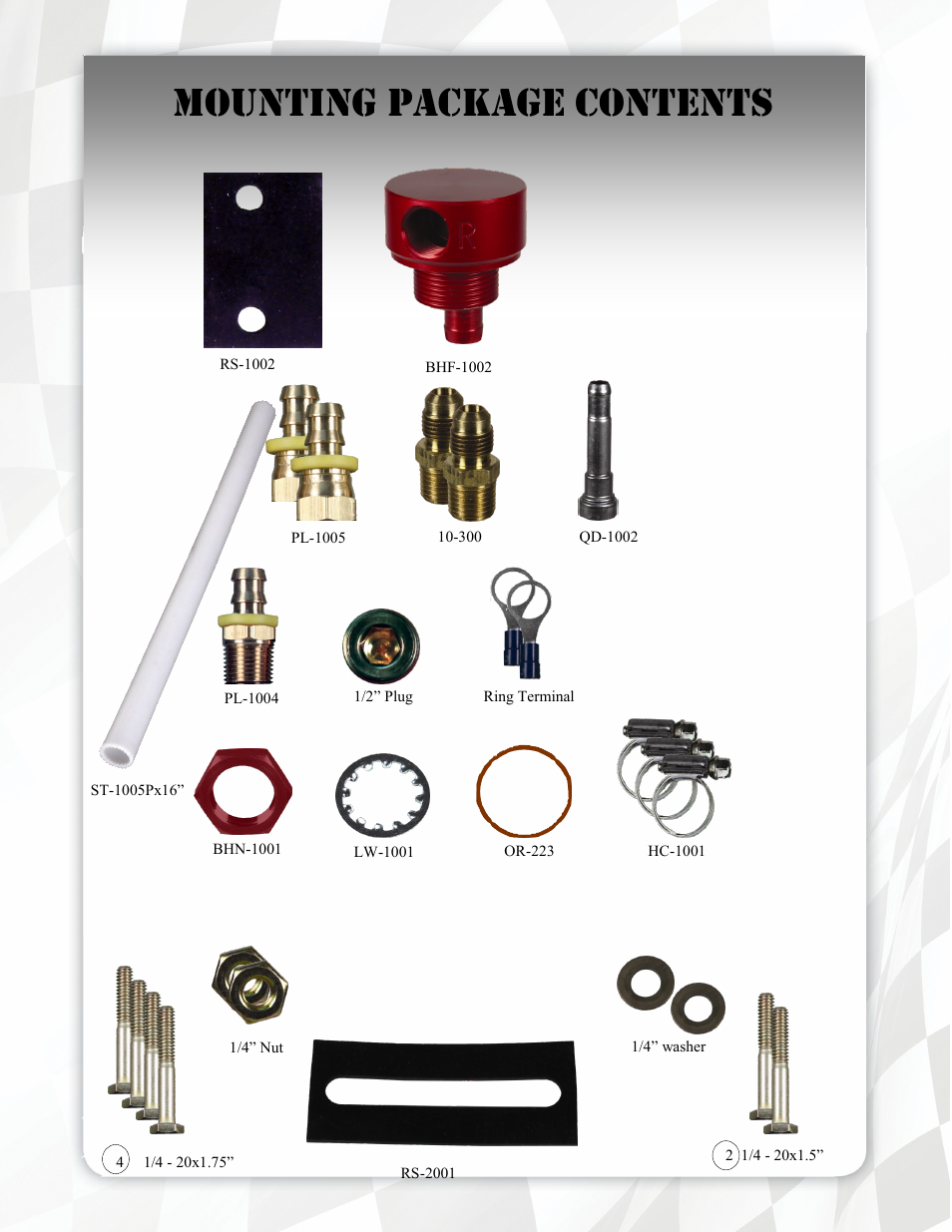 Mounting package contents | FASS FA D05 150G User Manual | Page 7 / 16