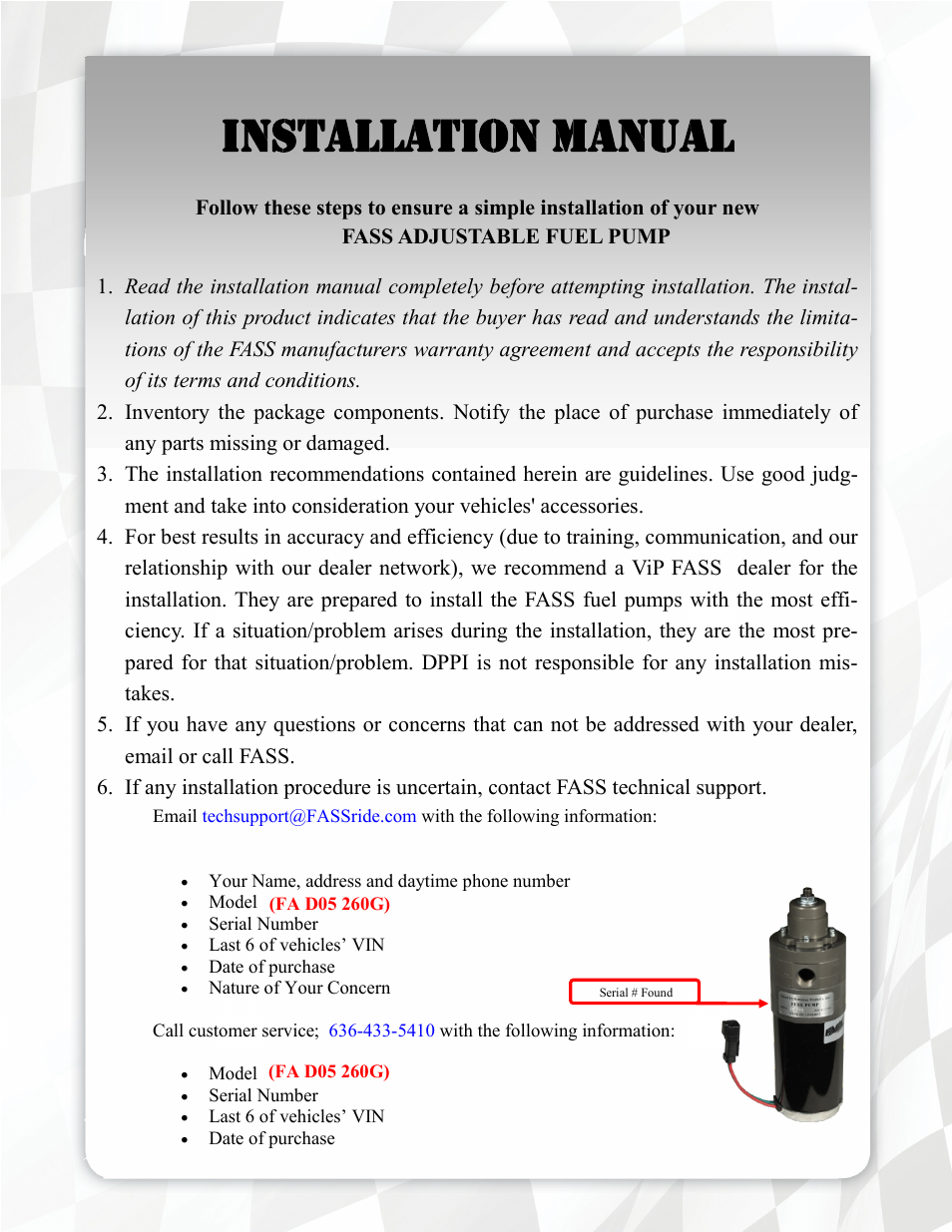 Installation manual | FASS FA D05 260G User Manual | Page 4 / 16