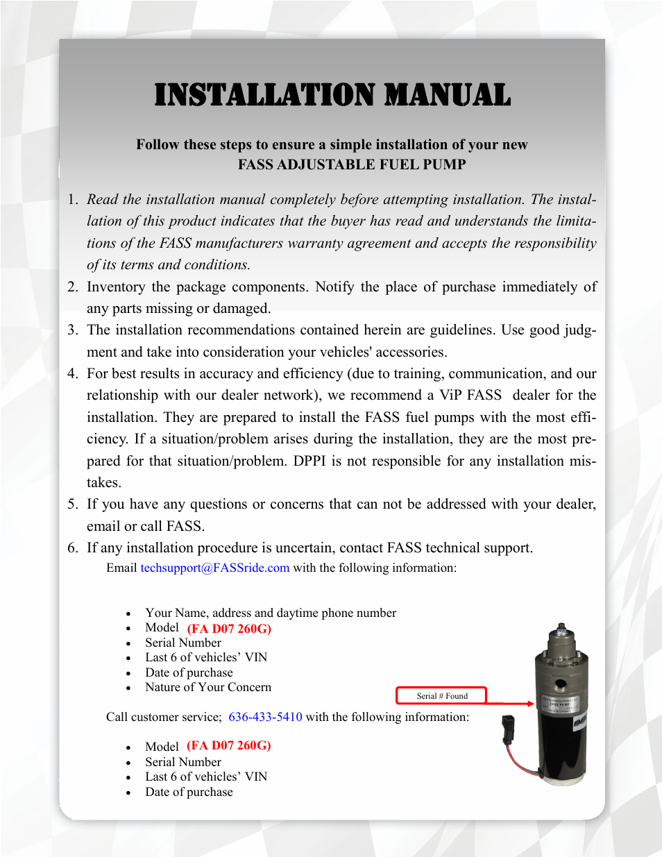Installation manual | FASS FA D07 260G User Manual | Page 4 / 16