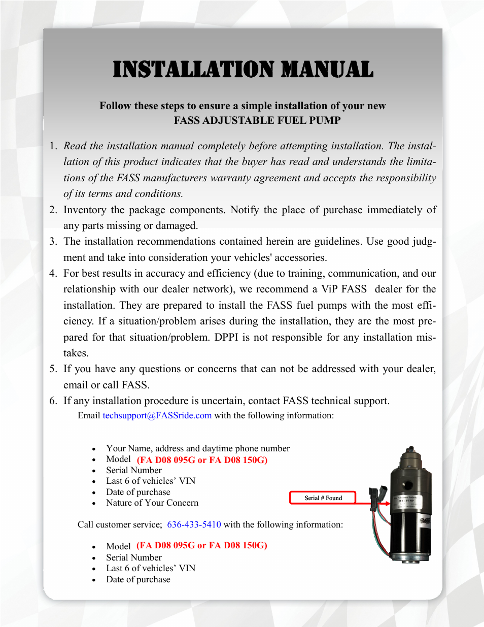 Installation manual | FASS FA D08 150G User Manual | Page 4 / 16